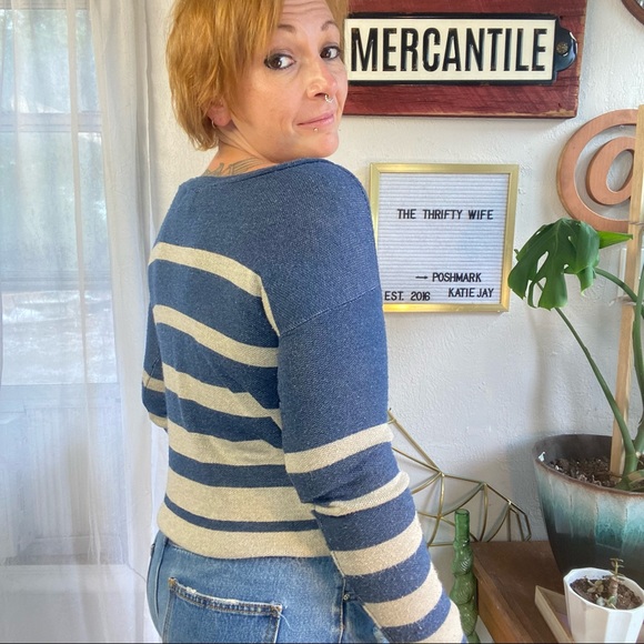 Sweet n Sinful Striped Blue / Cream Classic Casual Knit Top Size Small - Picture 6 of 15